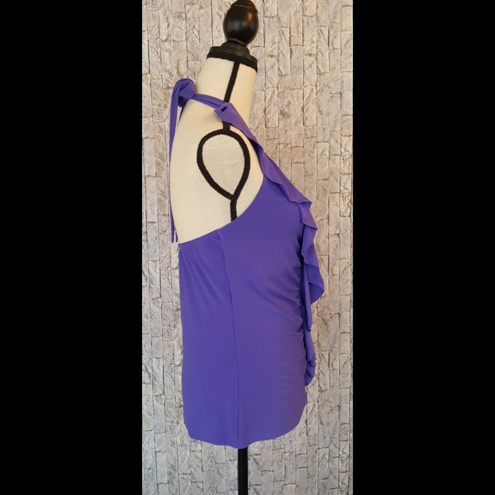 Cato Purple Halter Top With Ruffle - Picture 3 of 6